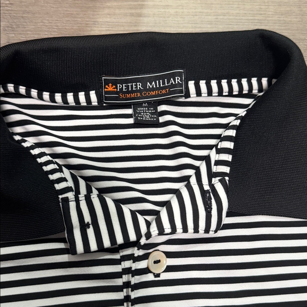 PETER MILLAR Golf Polo Shirt Men M Summer Comfort Stripe Black Performance